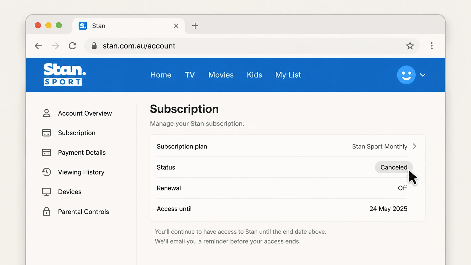 Stan web cancellation: Save the end date