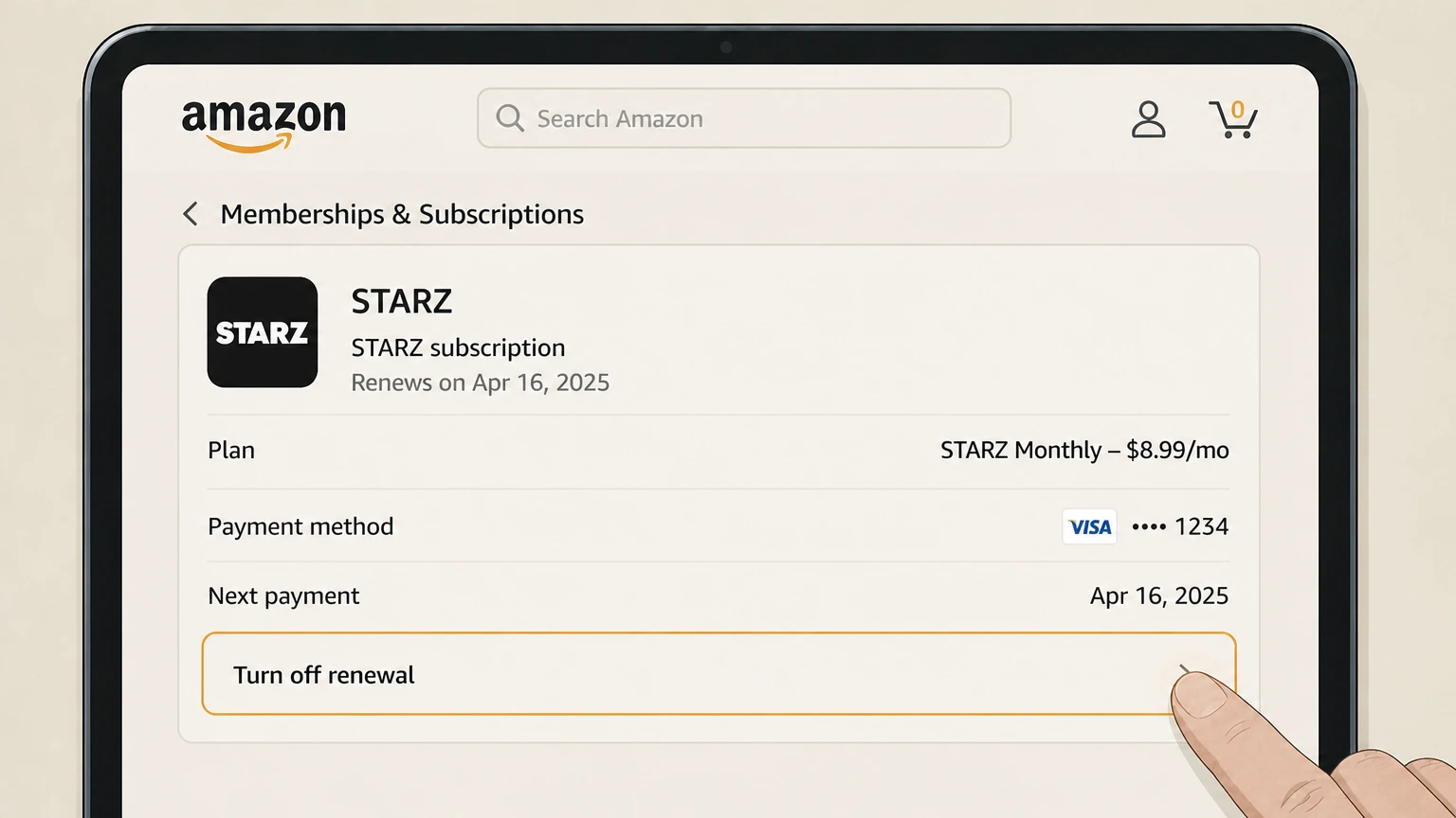STARZ amazon cancellation: Turn off renewal