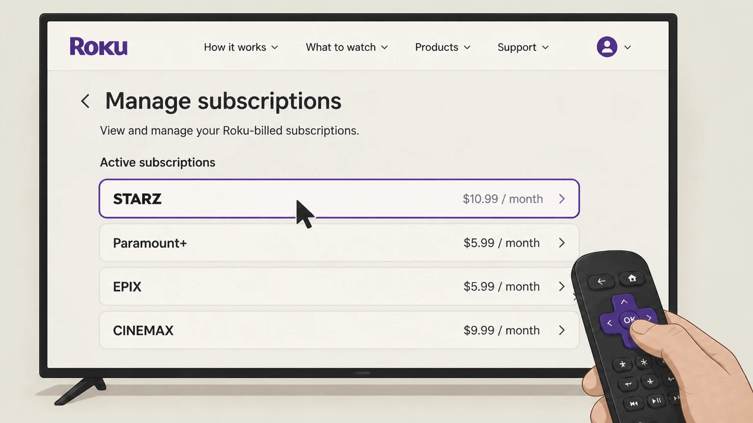 STARZ roku cancellation: Choose STARZ