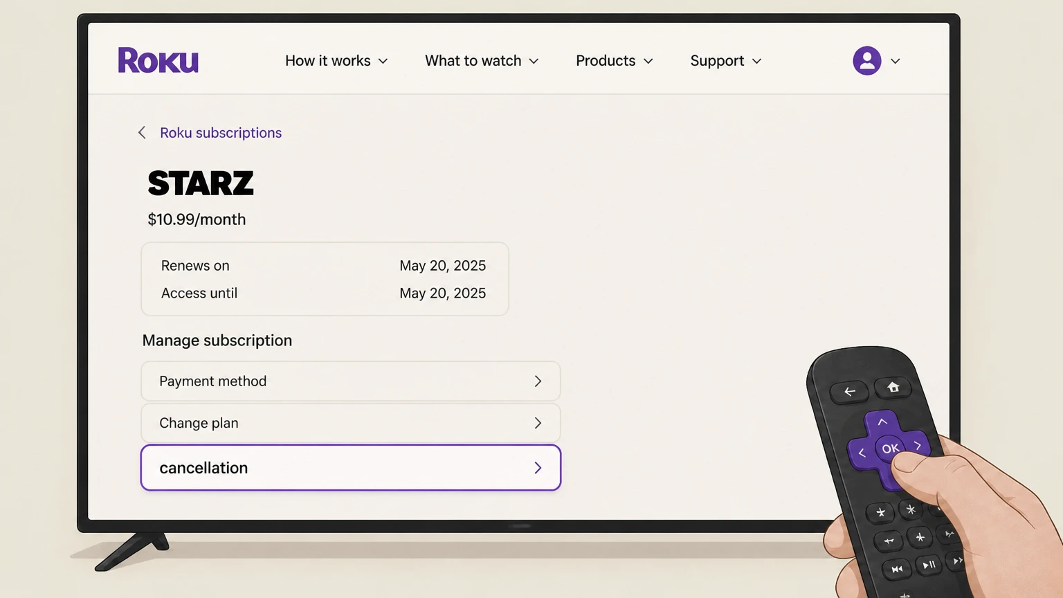 STARZ roku cancellation: Confirm cancellation
