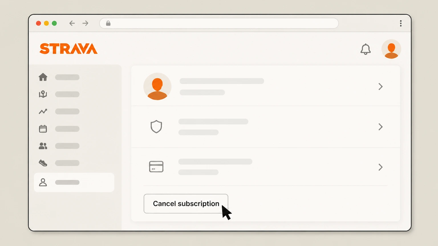 Strava Strava website (direct billing) cancellation: Select Cancel subscription