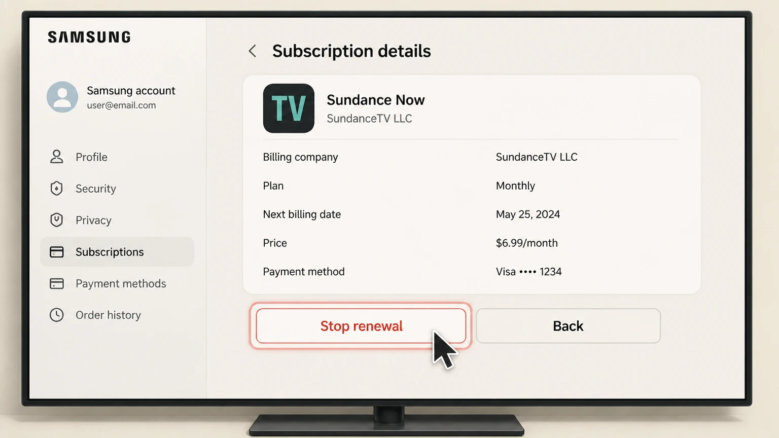 Sundance Now samsung-tv cancellation: Stop renewal