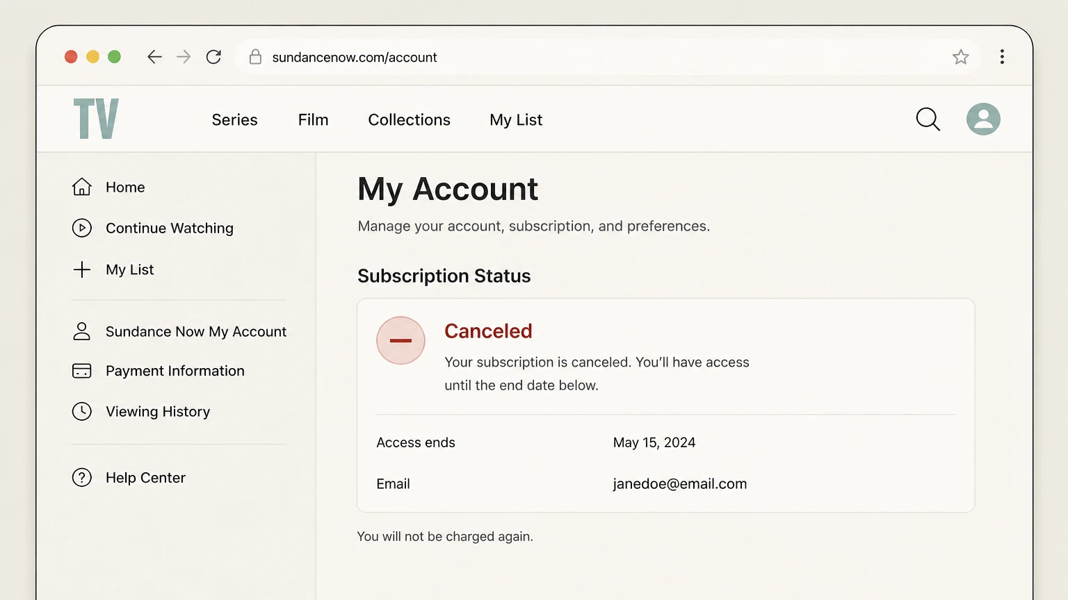 Sundance Now web cancellation: Save the expiration state