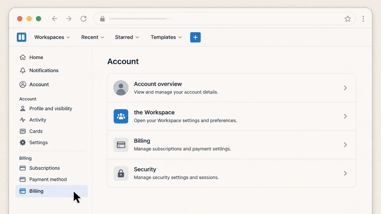 Trello web cancellation: Open Billing