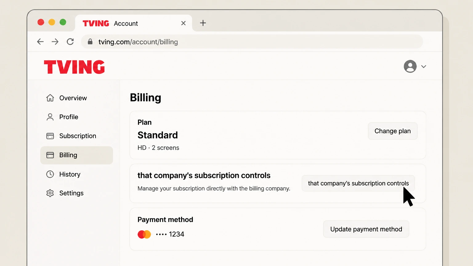 TVING billing-partner cancellation: Open that company’s subscription controls