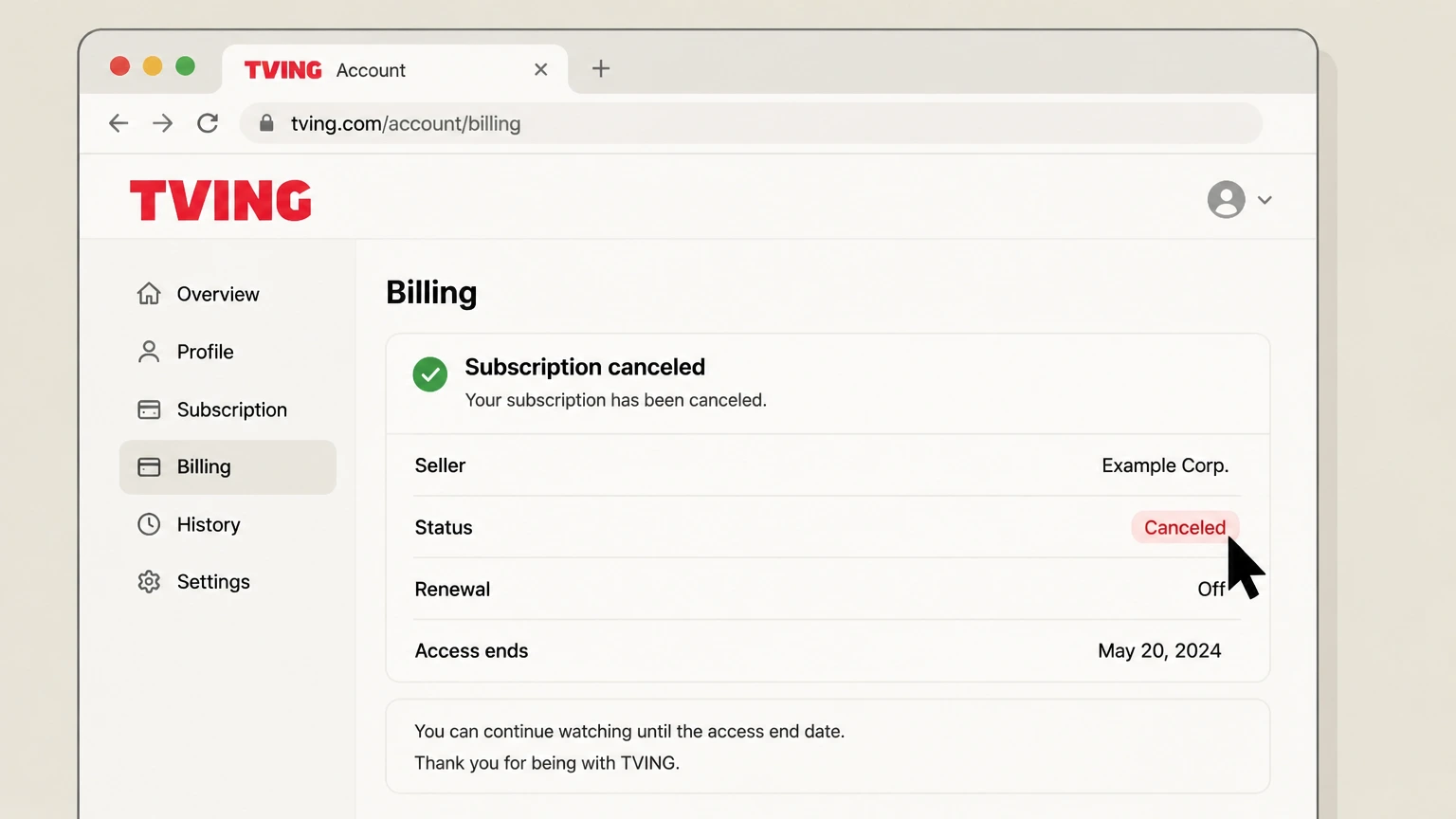 TVING billing-partner cancellation: Keep proof