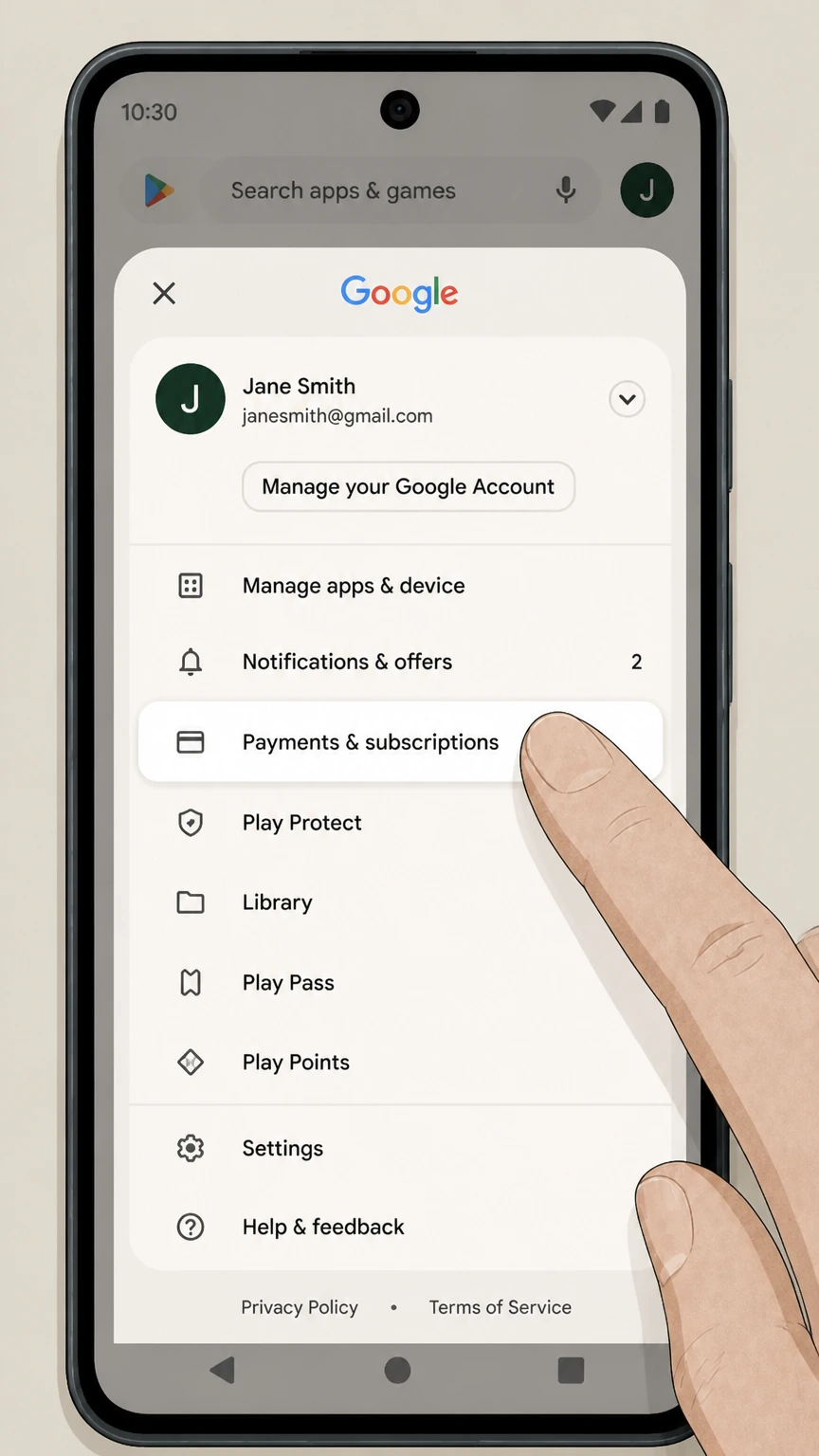 TVING google-play cancellation: Open Payments & subscriptions