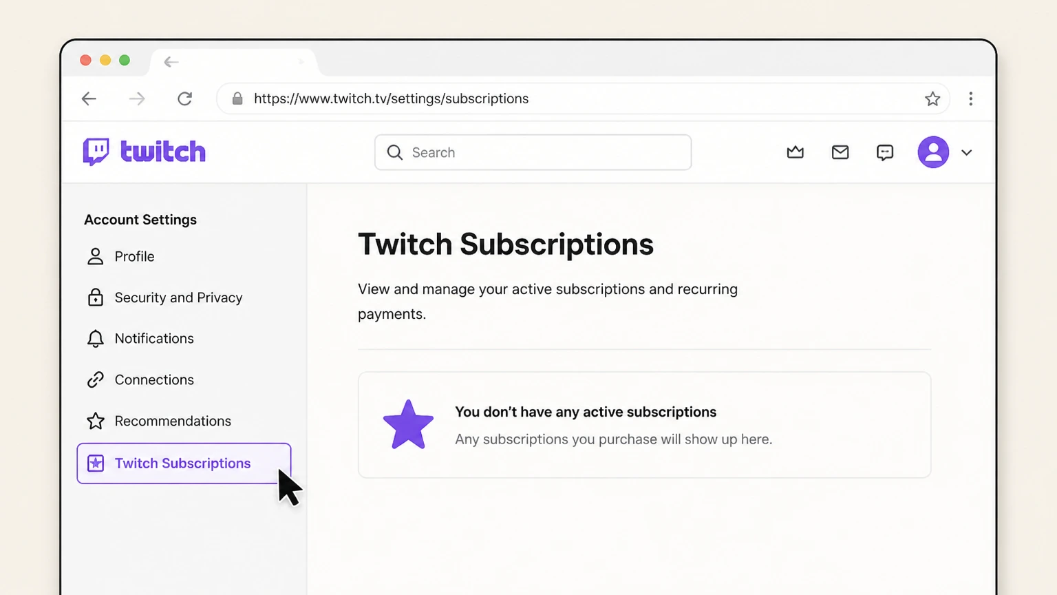 Twitch web cancellation: Open Twitch Subscriptions
