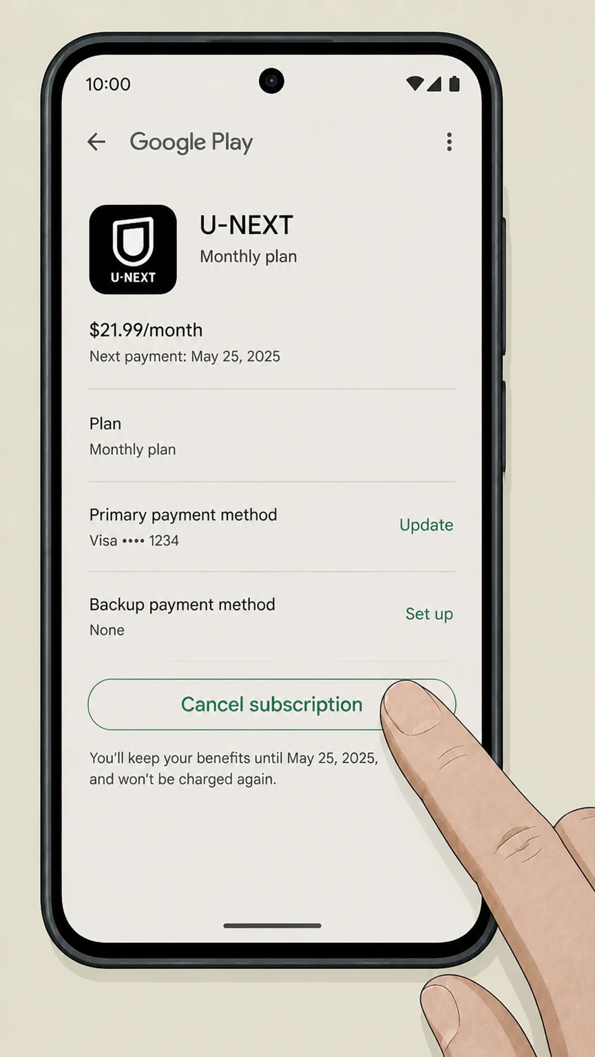 U-NEXT google-play cancellation: Tap Cancel subscription