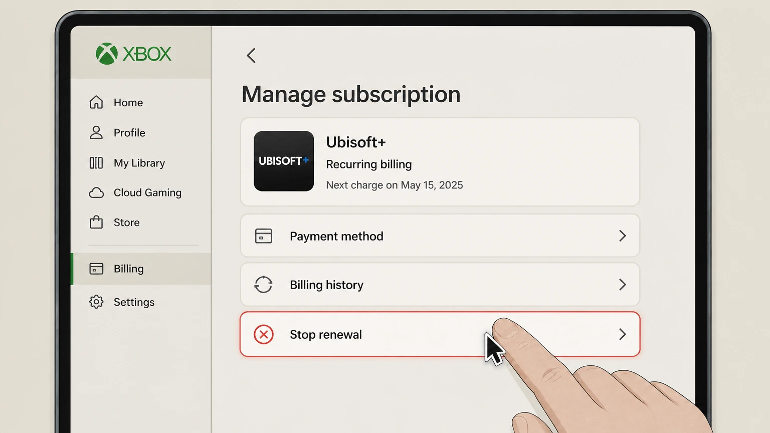 Ubisoft+ xbox cancellation: Stop renewal