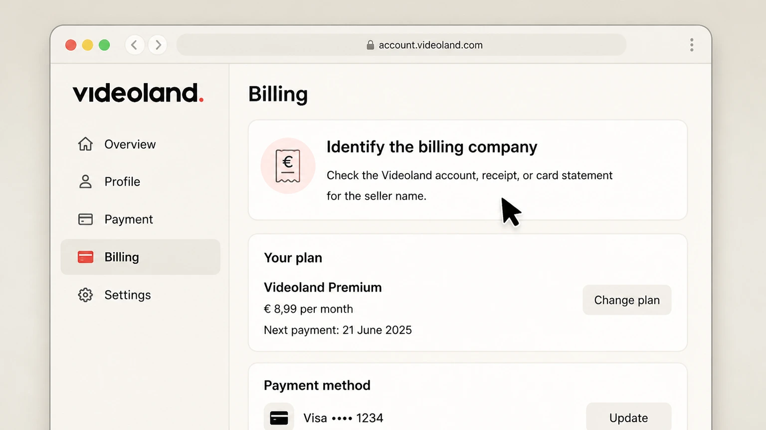 Videoland billing-partner cancellation: Identify the billing company