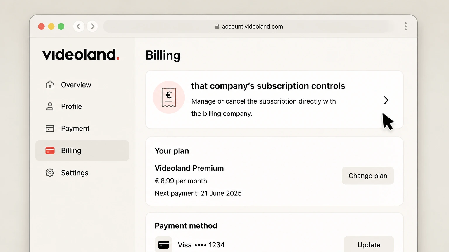 Videoland billing-partner cancellation: Open that company’s subscription controls