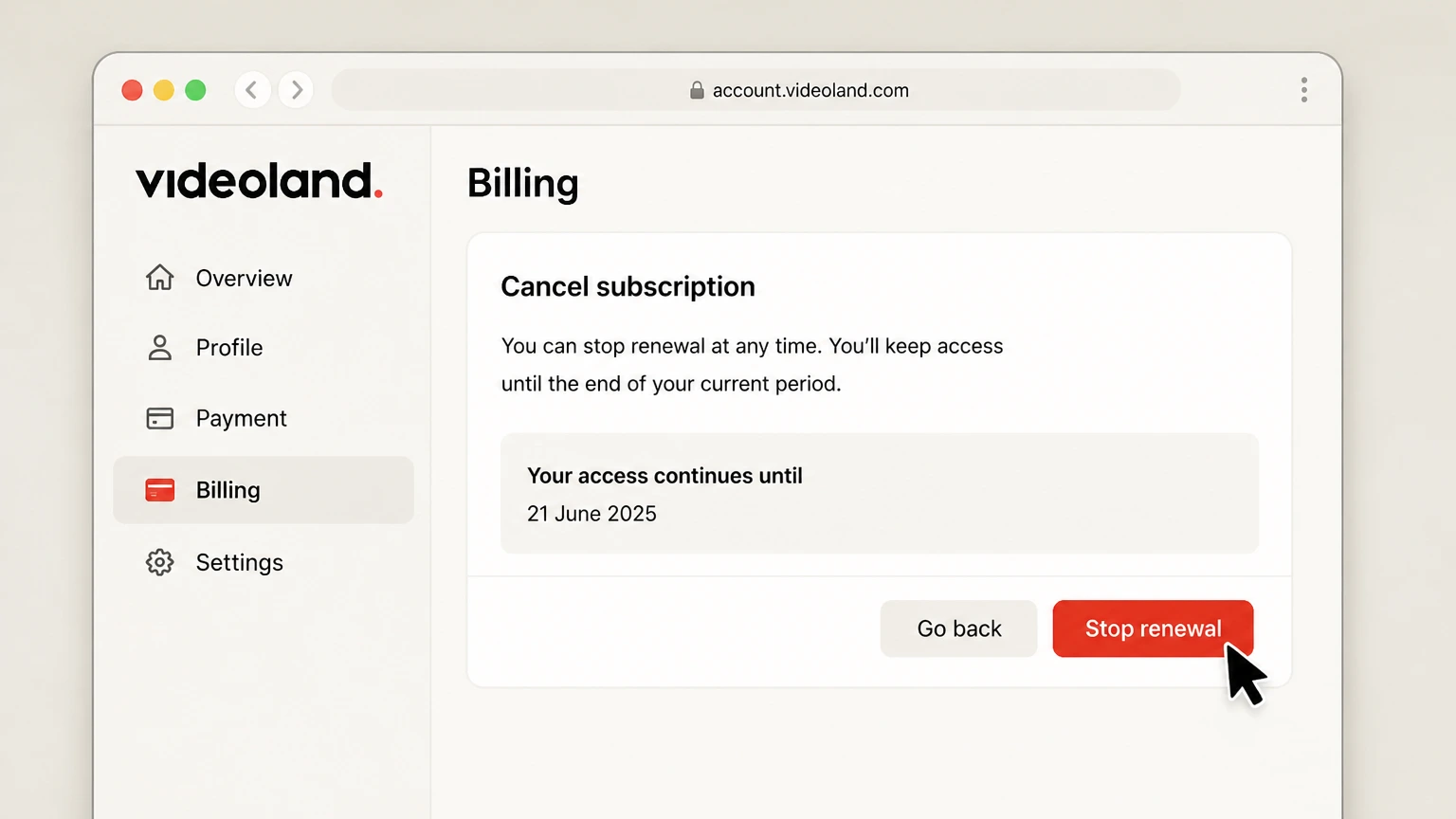 Videoland billing-partner cancellation: Stop renewal
