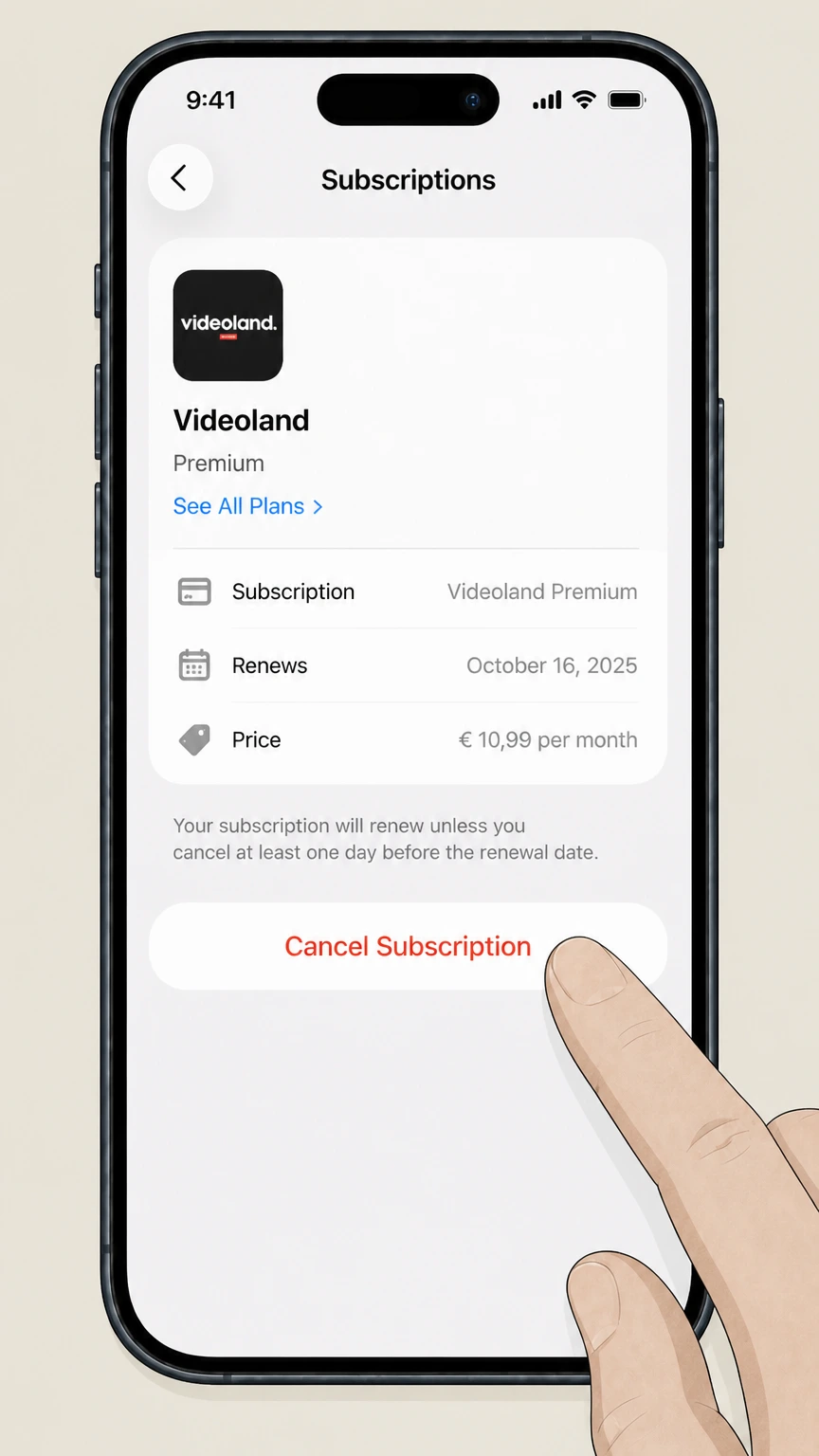 Videoland ios cancellation: Tap Cancel Subscription