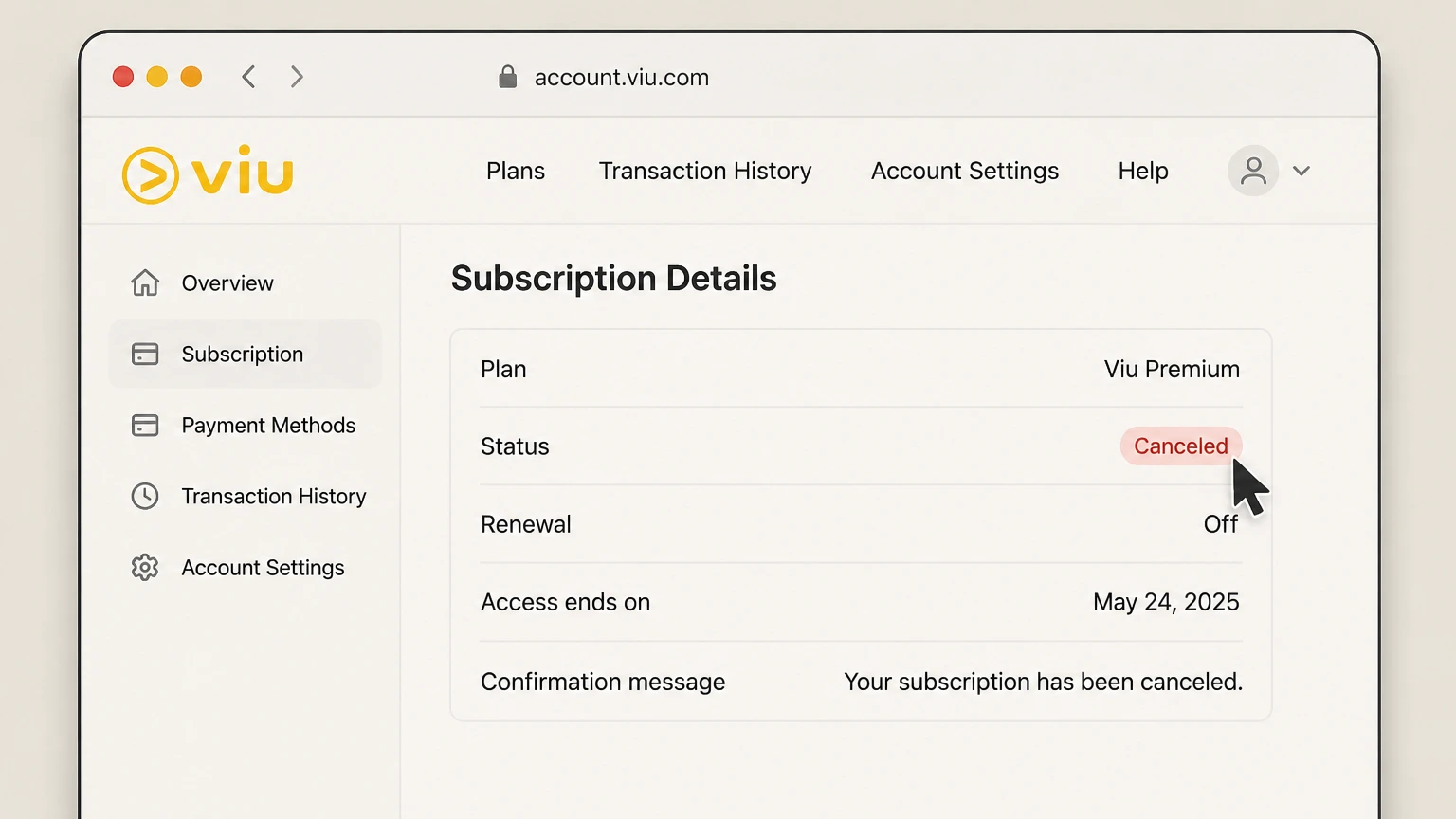 Viu mobile-carrier cancellation: Keep proof