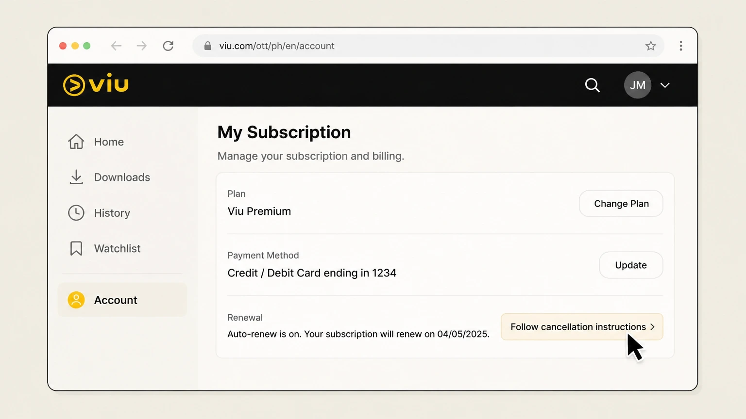 Viu web cancellation: Follow cancellation instructions