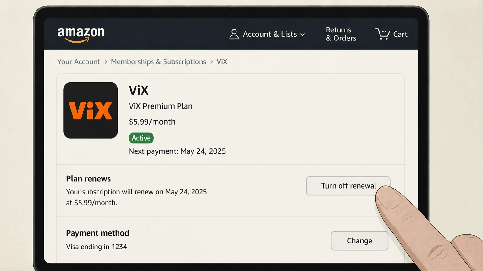 ViX amazon cancellation: Turn off renewal