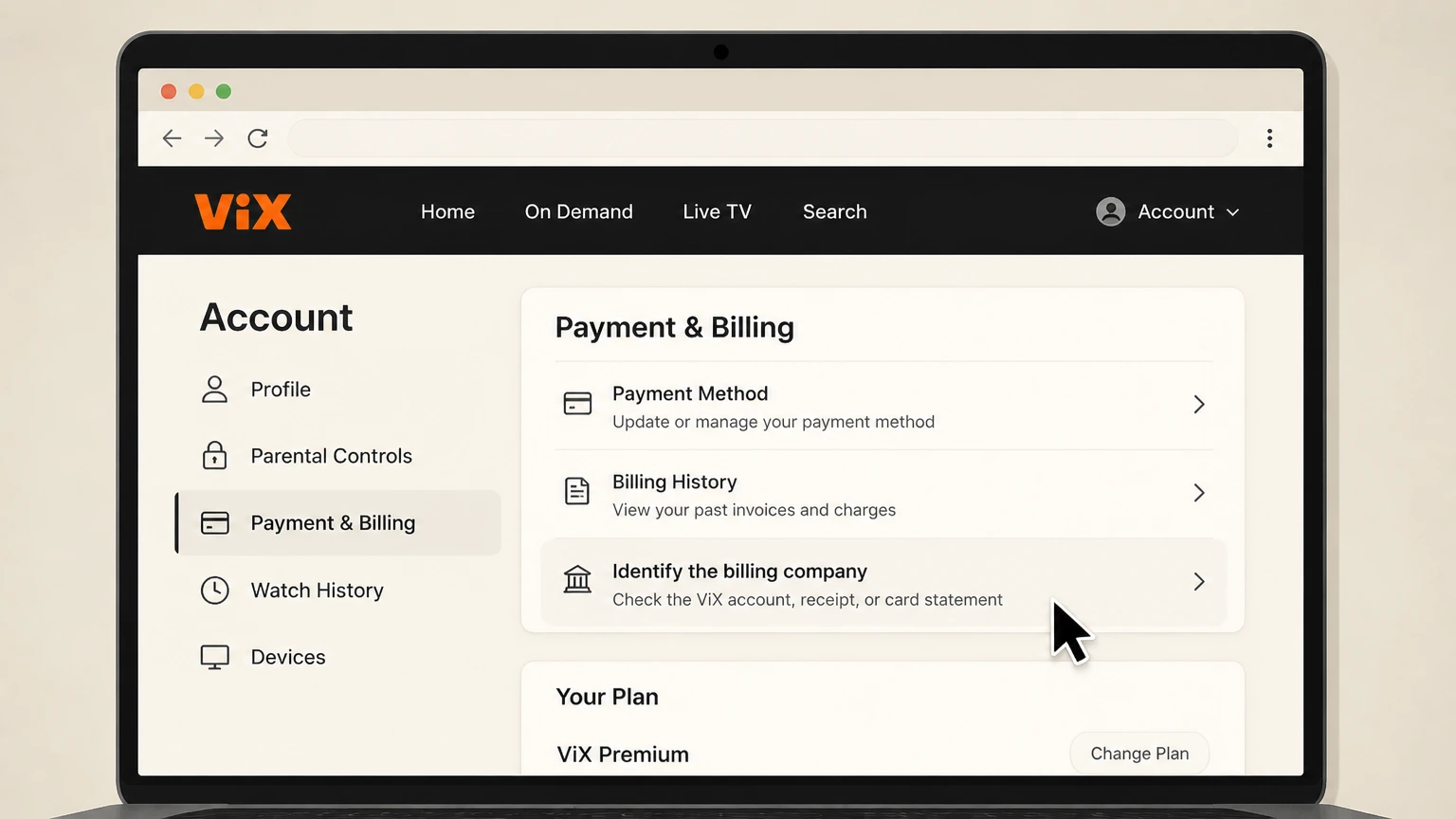 ViX billing-partner cancellation: Identify the billing company
