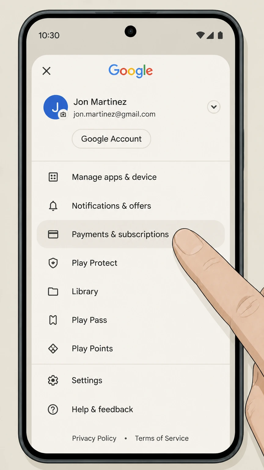 ViX google-play cancellation: Open Payments & subscriptions