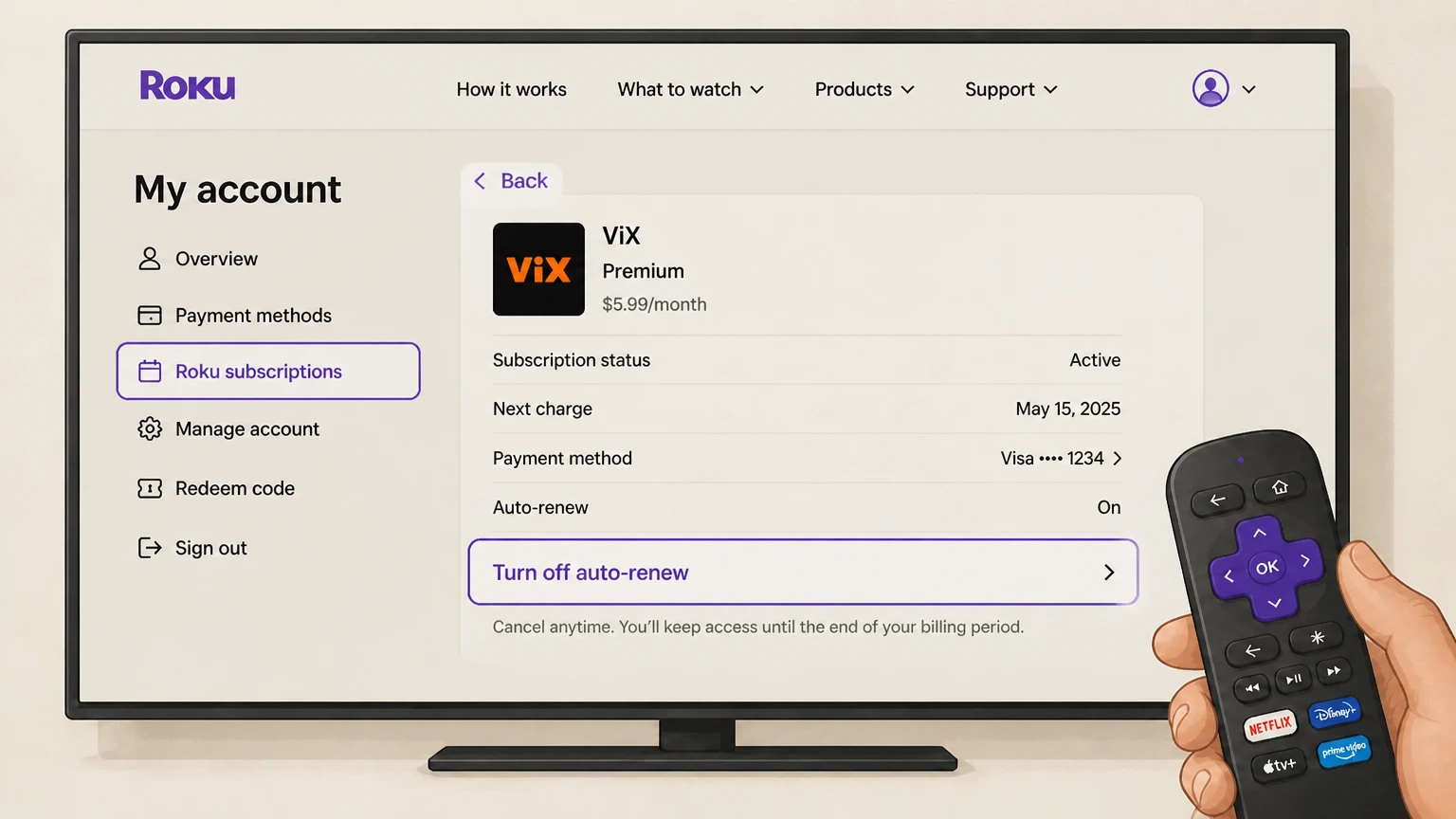 ViX roku cancellation: Turn off auto-renew