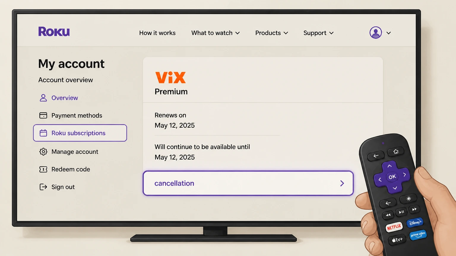 ViX roku cancellation: Confirm cancellation