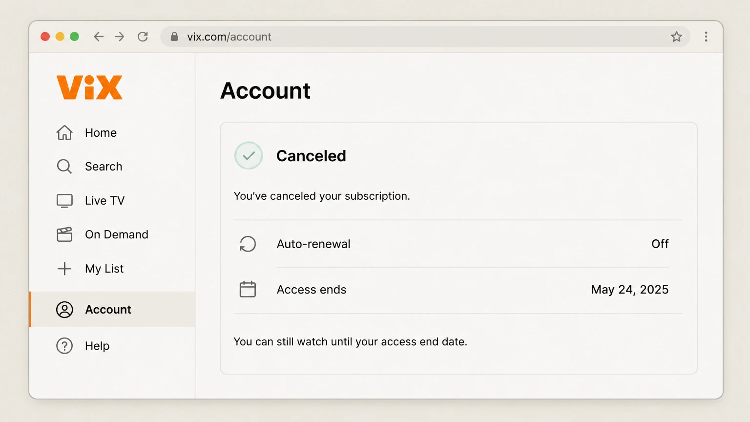 ViX web cancellation: Save the expiration state