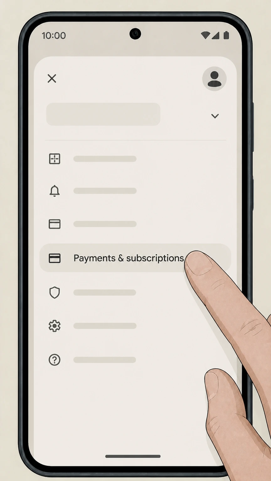 Vogue Google Play on Android (billed via Google Play) cancellation: Open Payments & subscriptions