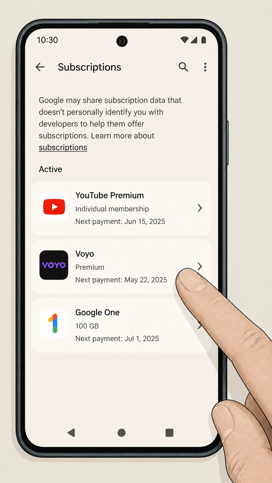 Voyo google-play cancellation: Choose Voyo