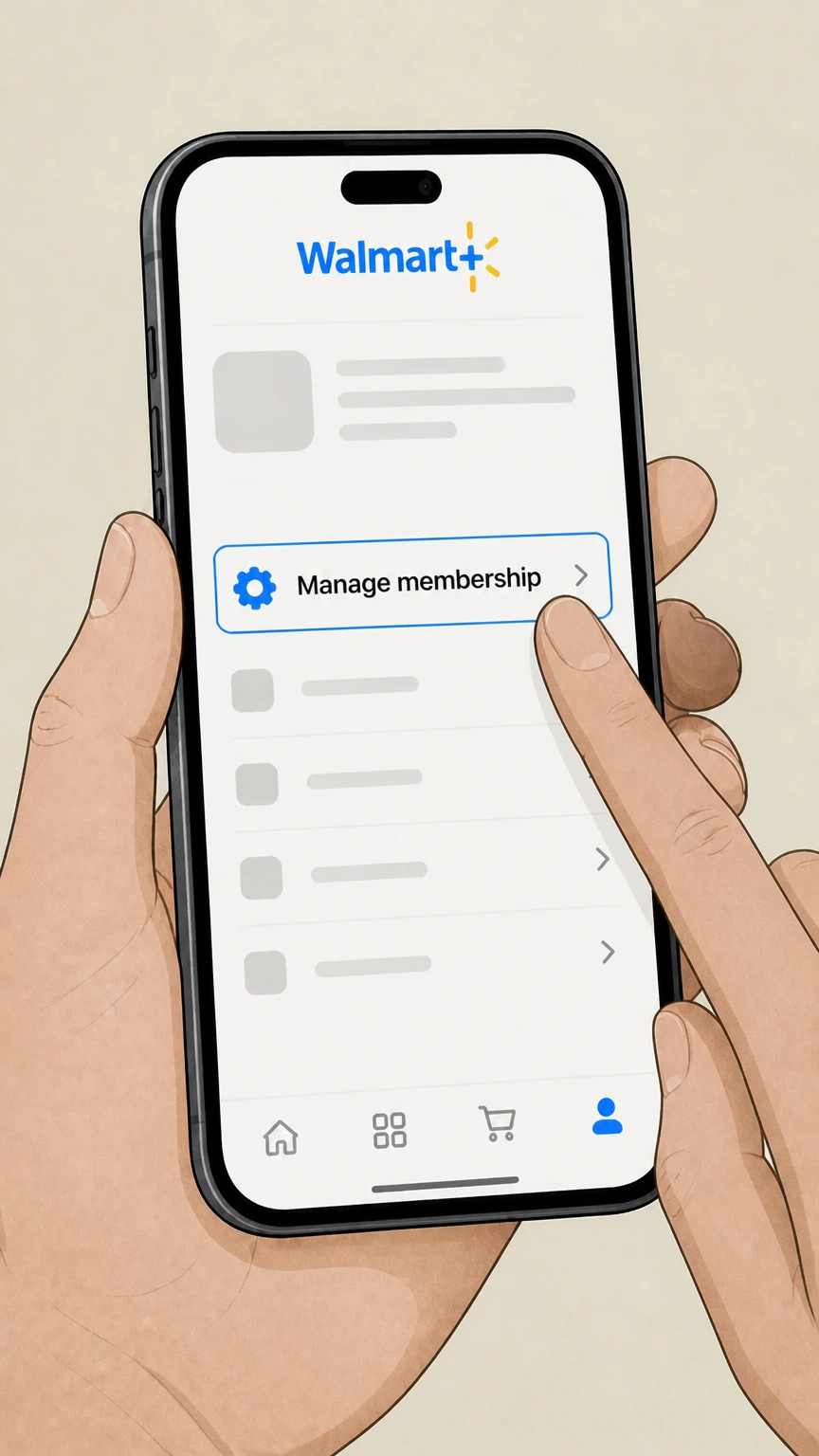 Walmart+ Walmart mobile app cancellation: Open Manage membership