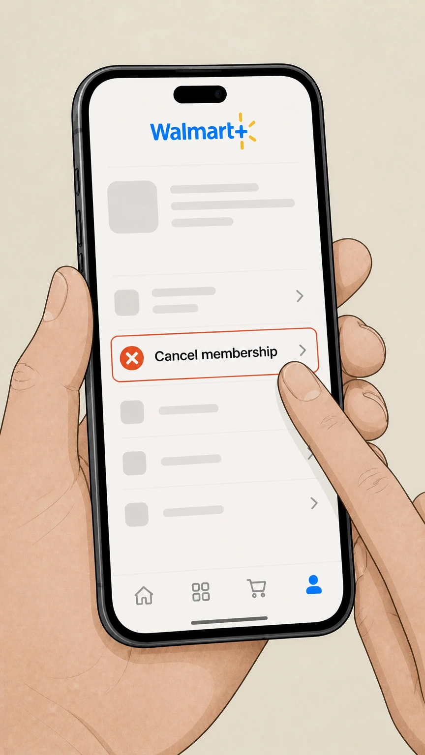 Walmart+ Walmart mobile app cancellation: Select Cancel membership