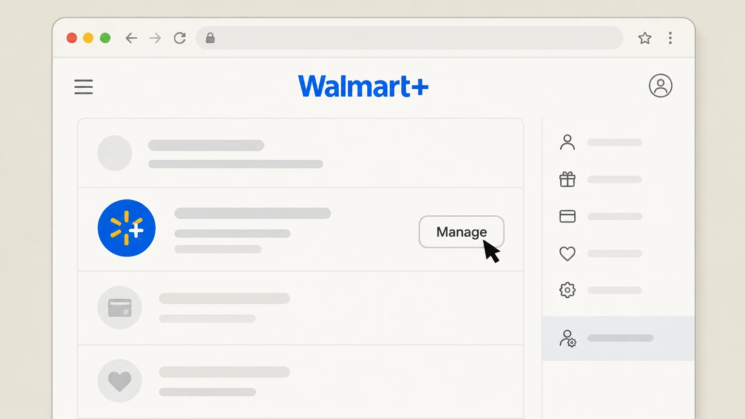 Walmart+ Walmart.com account (web browser) cancellation: Open management for the Walmart+ plan