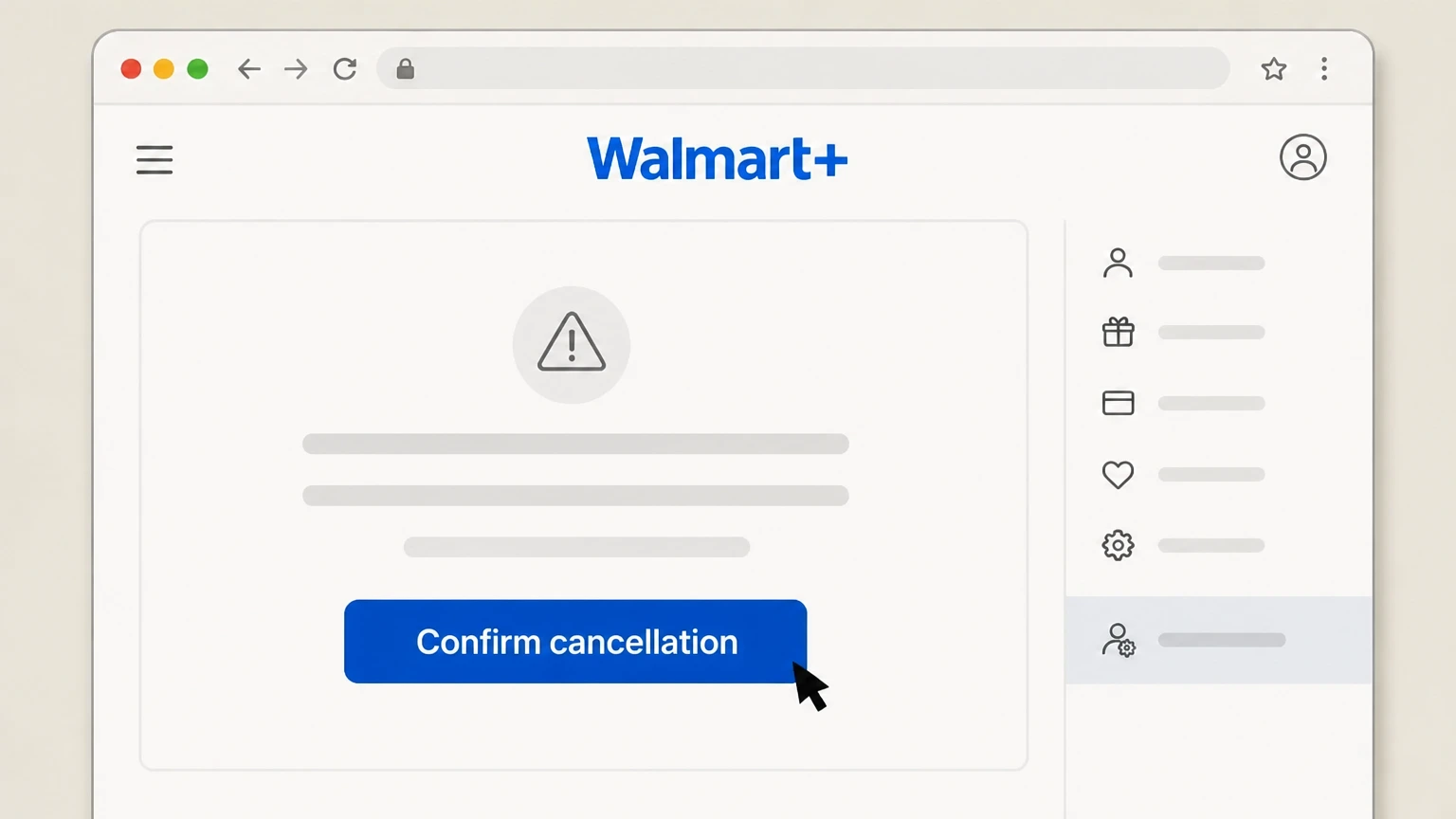 Walmart+ Walmart.com account (web browser) cancellation: Confirm cancellation
