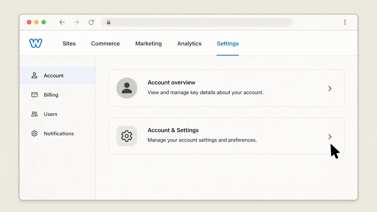 Weebly web cancellation: Open Account & Settings
