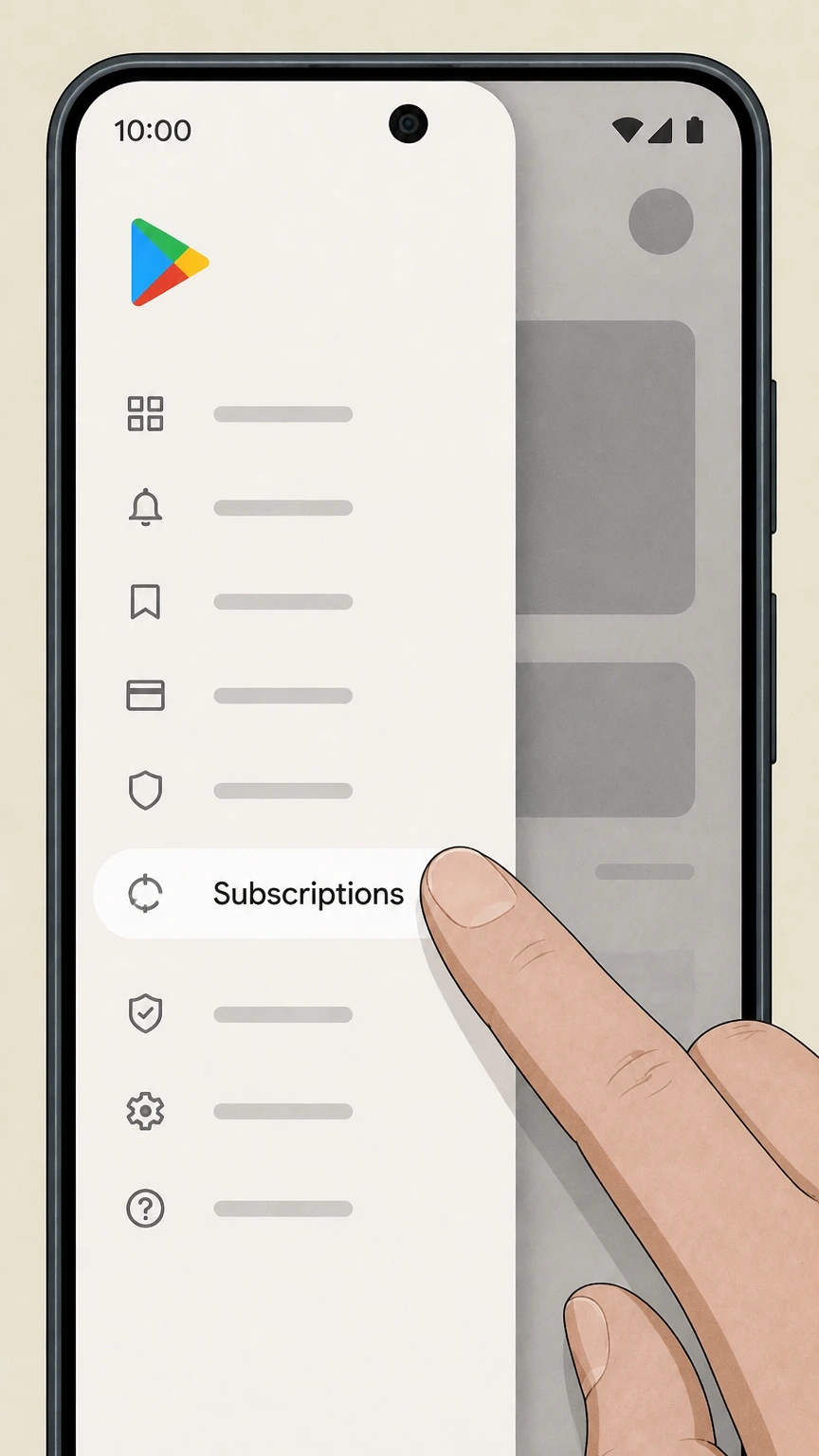 WeightWatchers Google Play (Android) cancellation: Open the Subscriptions screen