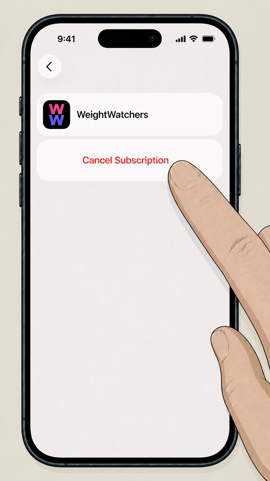 WeightWatchers Apple App Store (iPhone/iPad) cancellation: Cancel the subscription
