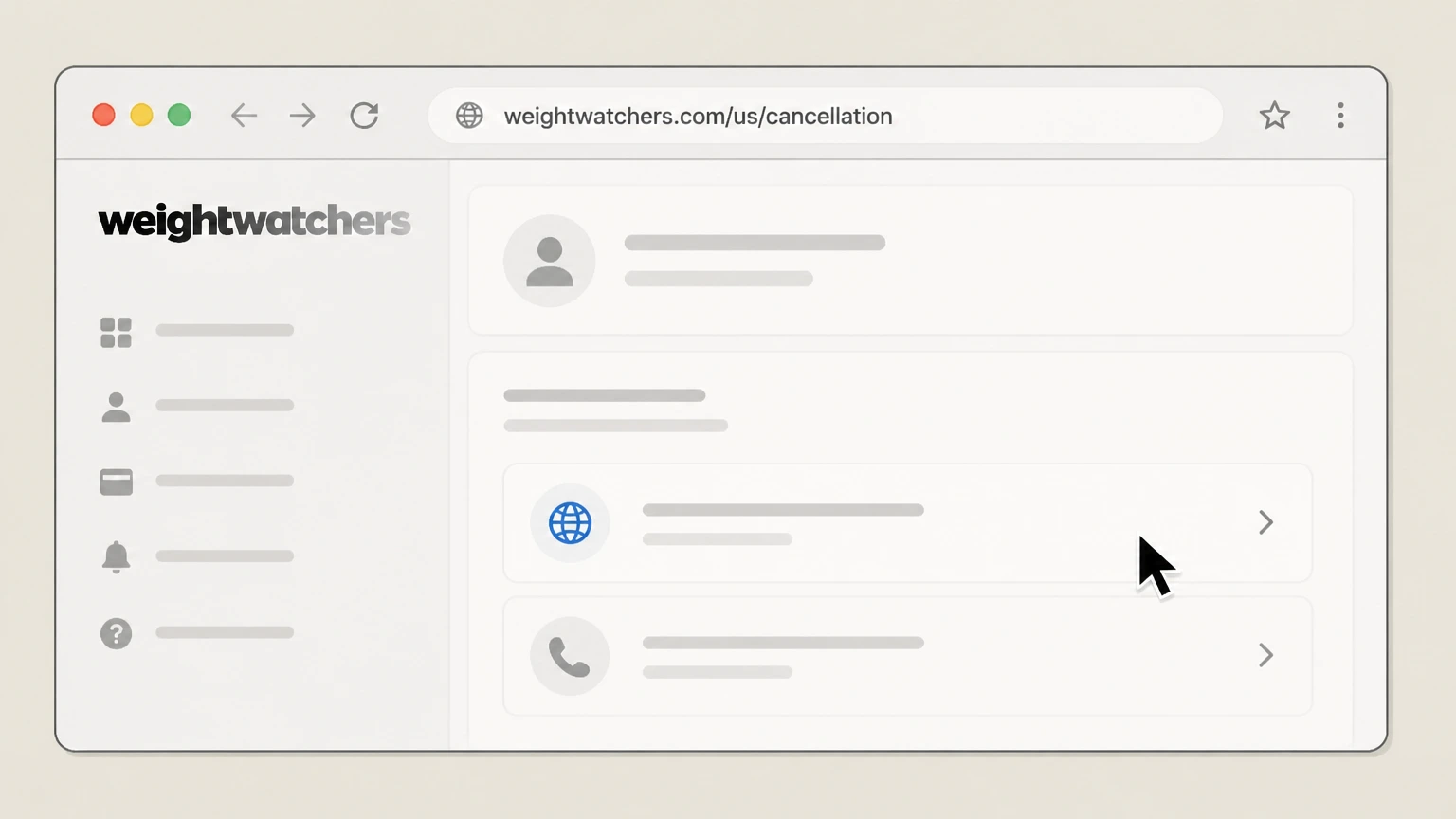 WeightWatchers WeightWatchers website cancellation: Start the online cancellation flow