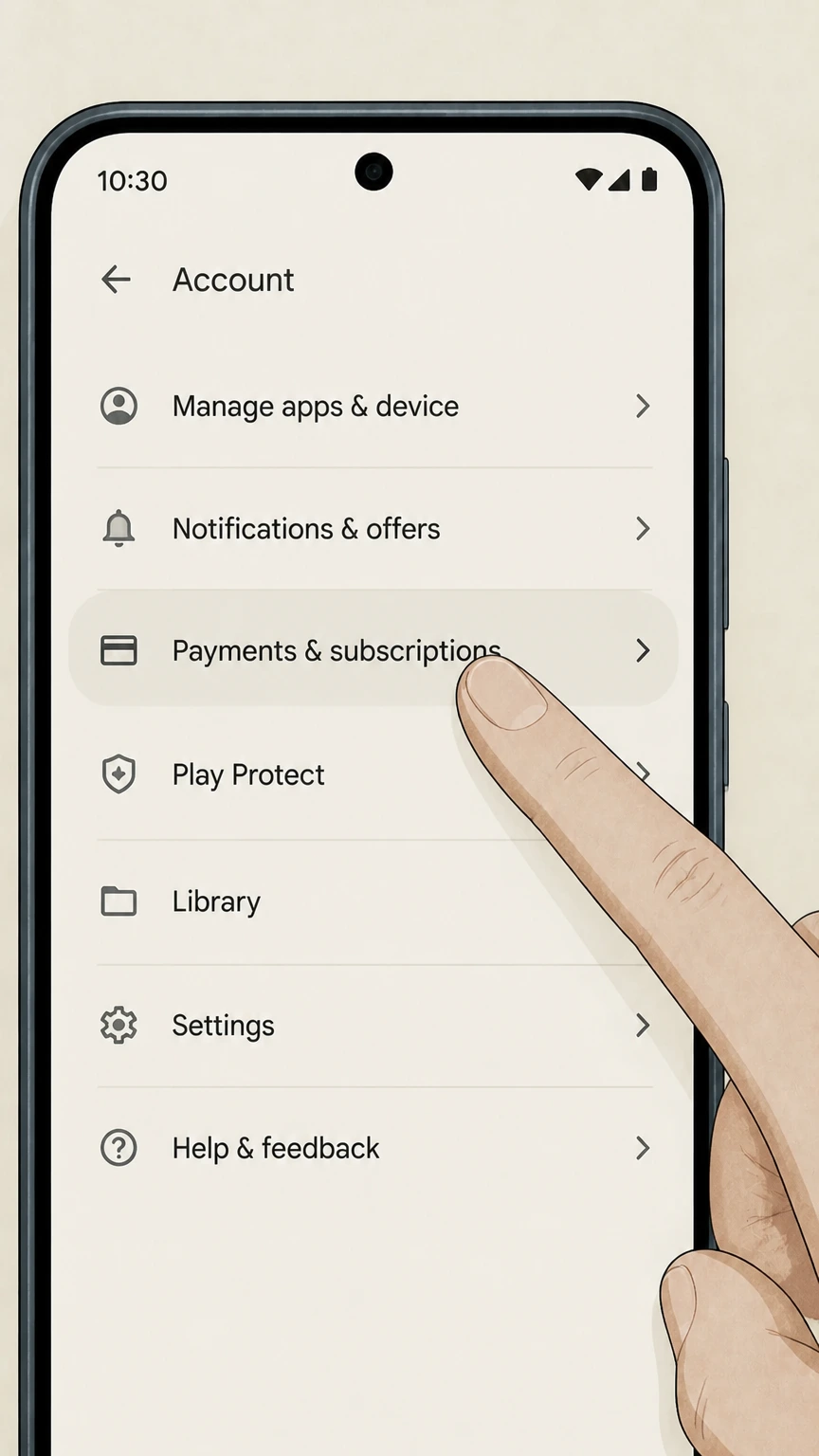 Willow google-play cancellation: Open Payments & subscriptions