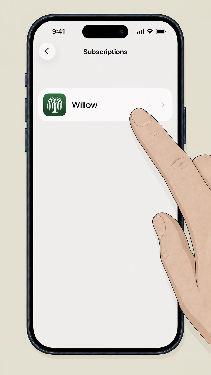 Willow cancel willow through ios: Choose Willow
