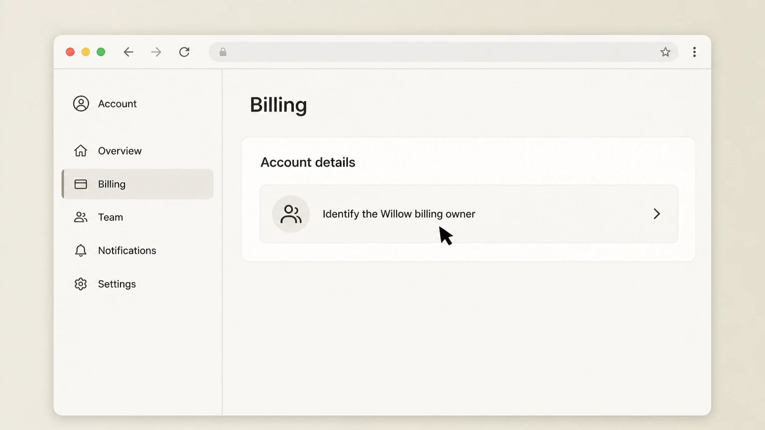 Willow web cancellation: Identify the Willow billing owner