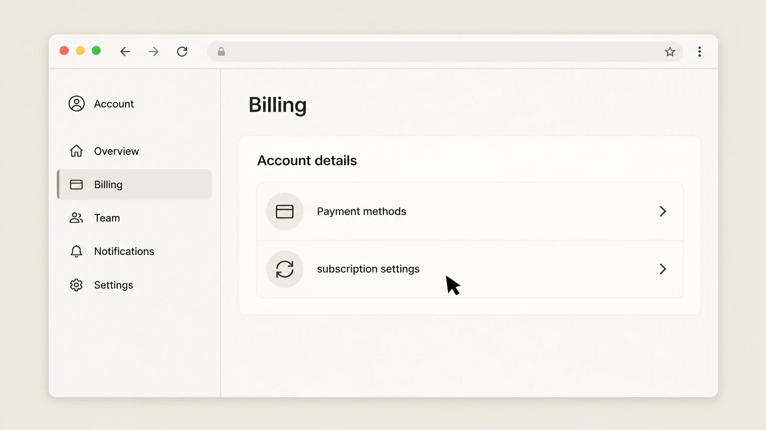 Willow web cancellation: Open subscription settings