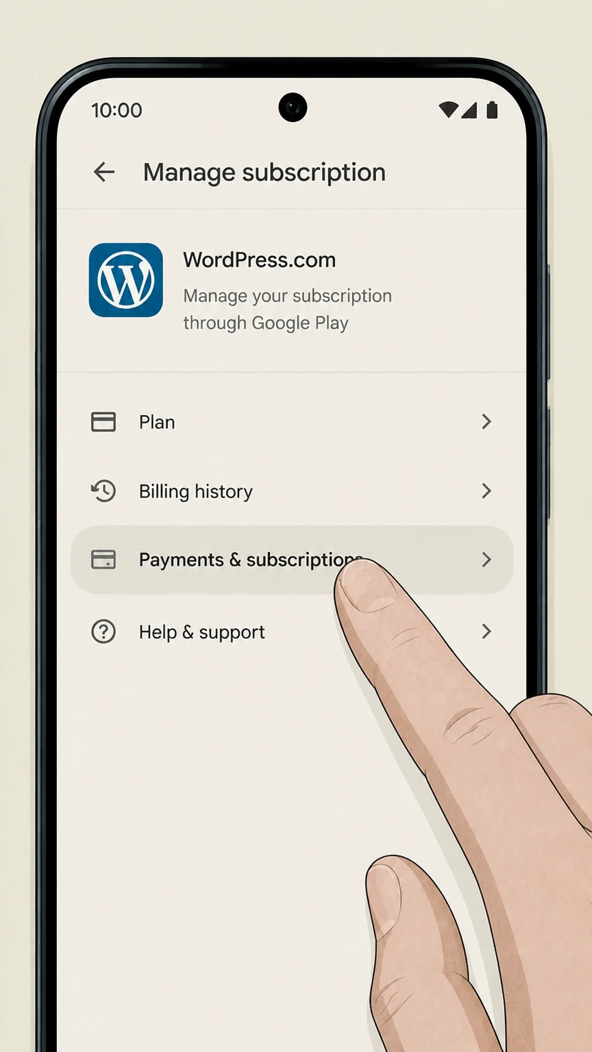 WordPress.com google-play cancellation: Open Payments & subscriptions