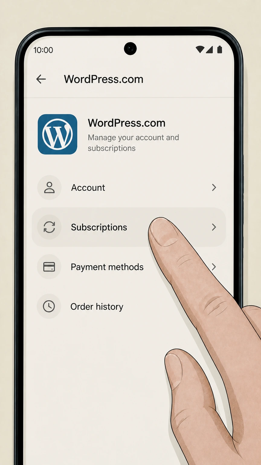 WordPress.com google-play cancellation: Open Subscriptions