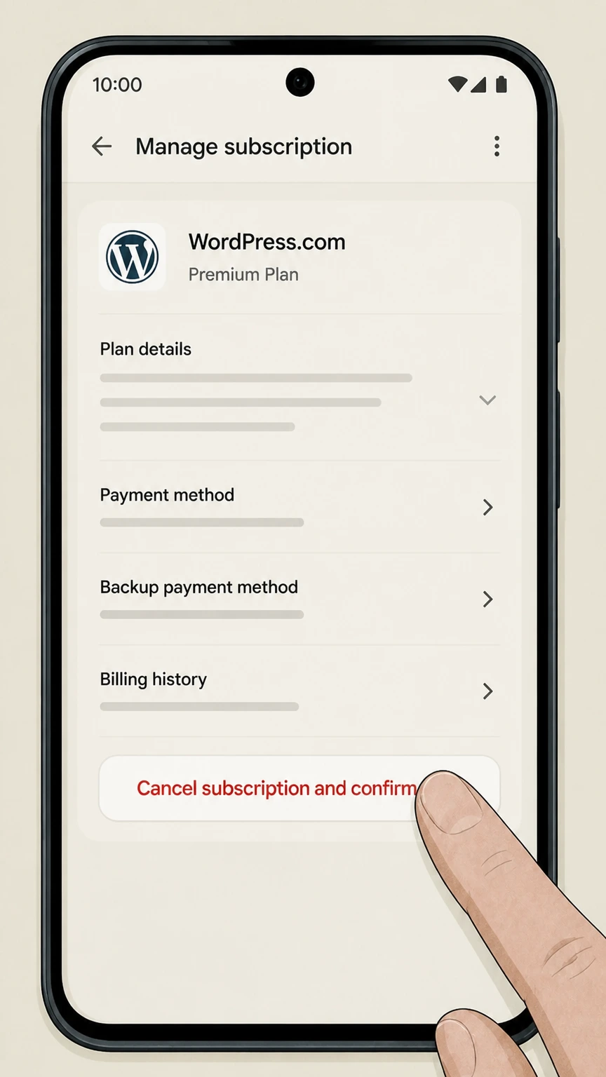WordPress.com google-play cancellation: Tap Cancel subscription and confirm