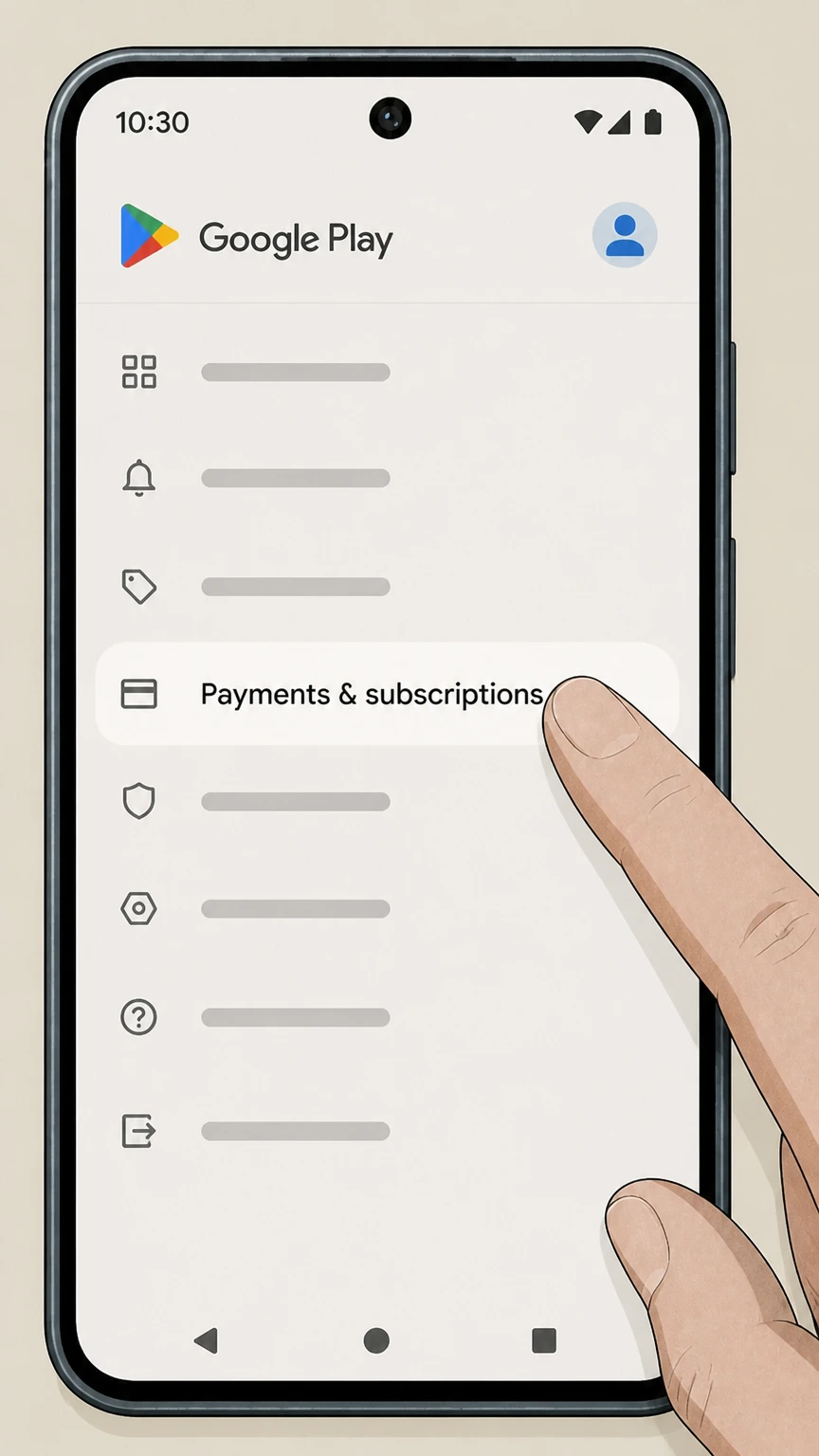 X Premium Google Play (Android billing) cancellation: Open Payments & subscriptions