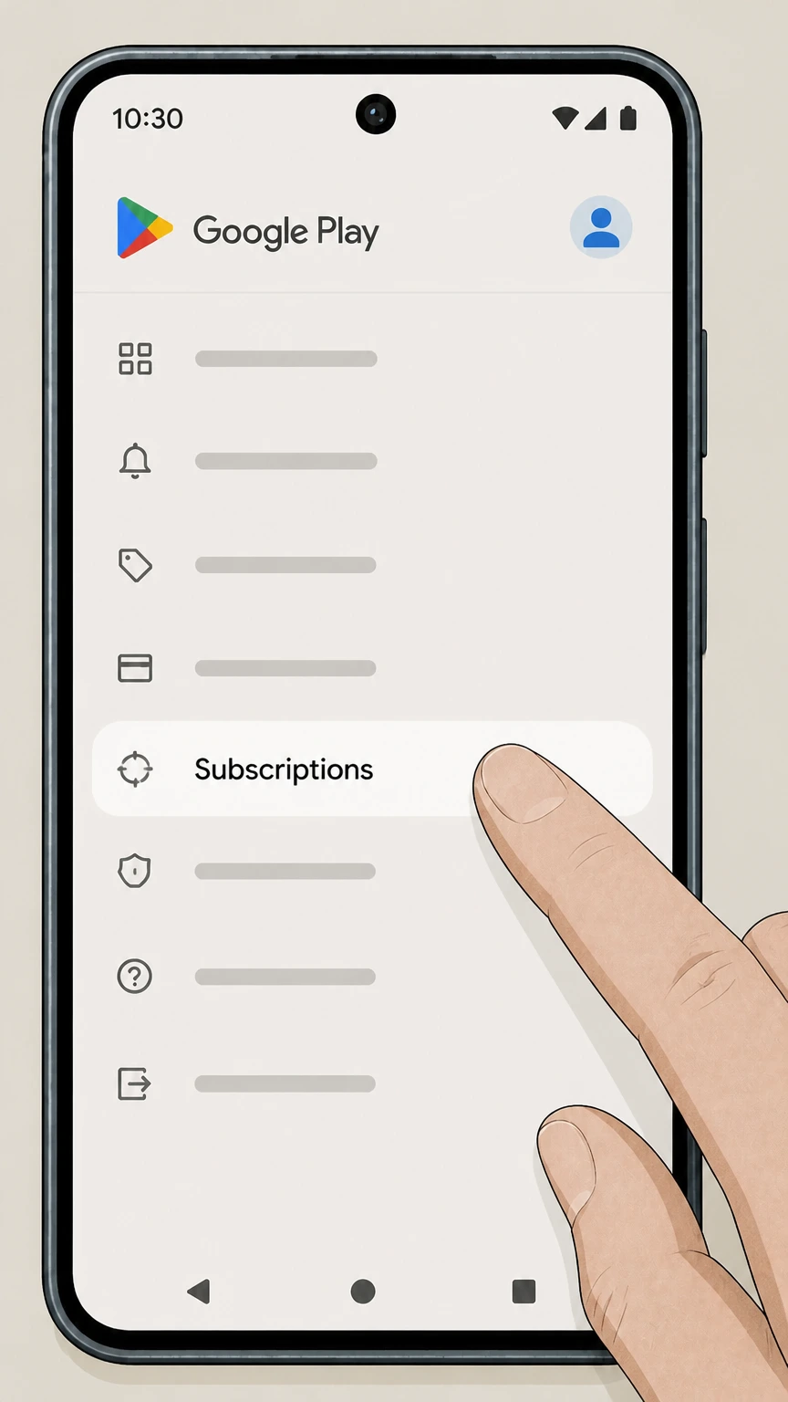 X Premium Google Play (Android billing) cancellation: Tap Subscriptions