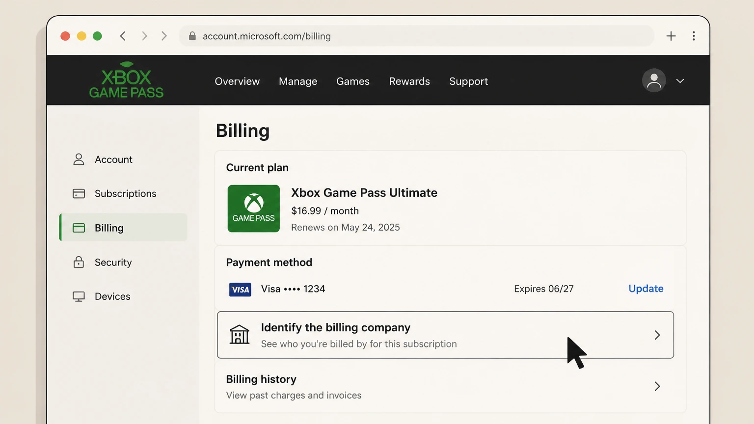 Xbox Game Pass billing-partner cancellation: Identify the billing company