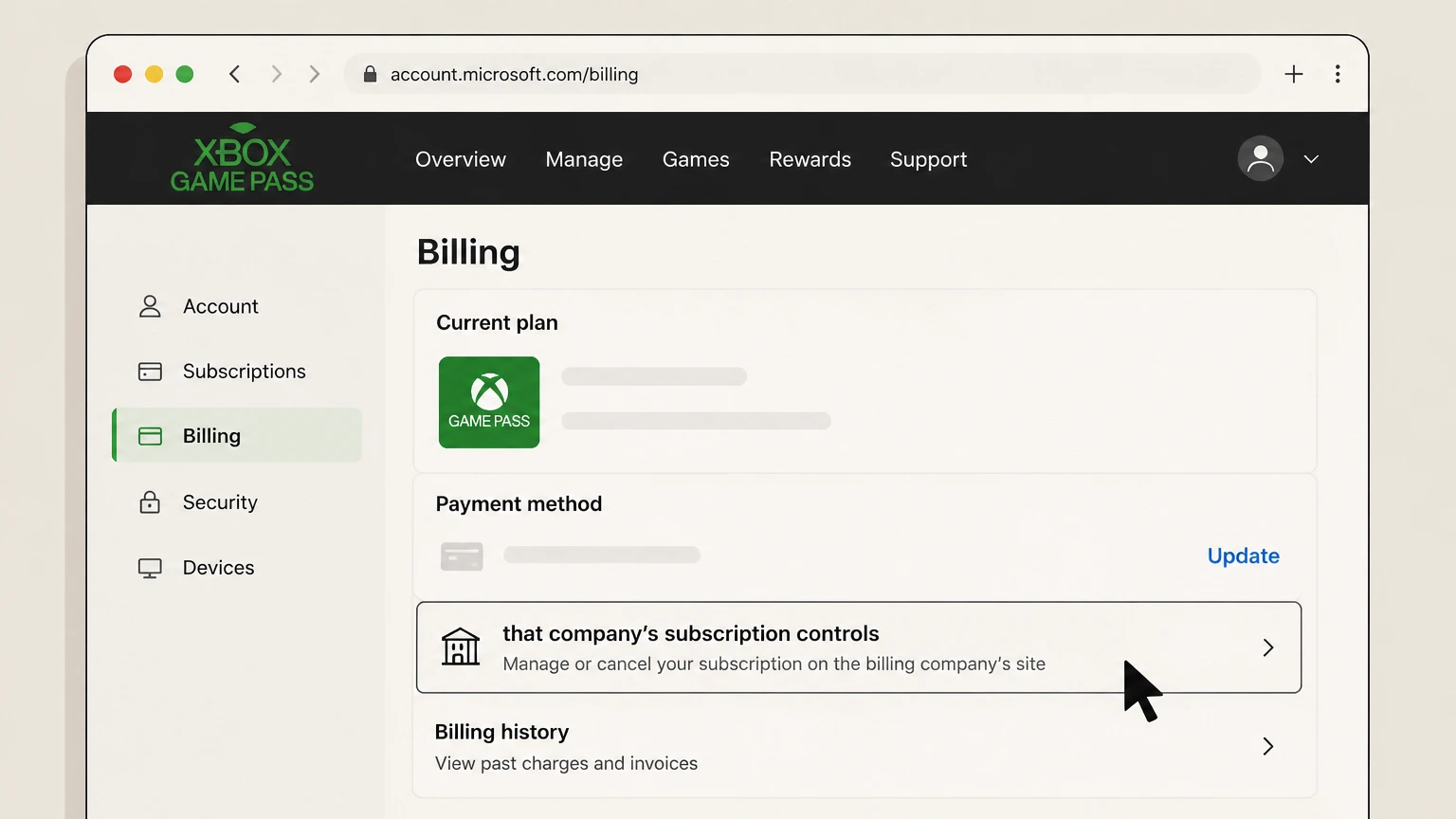 Xbox Game Pass billing-partner cancellation: Open that company’s subscription controls