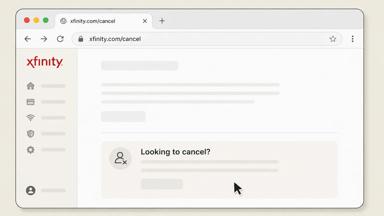 Xfinity Internet Web (schedule a cancellation call) cancellation: Navigate to the cancellation section