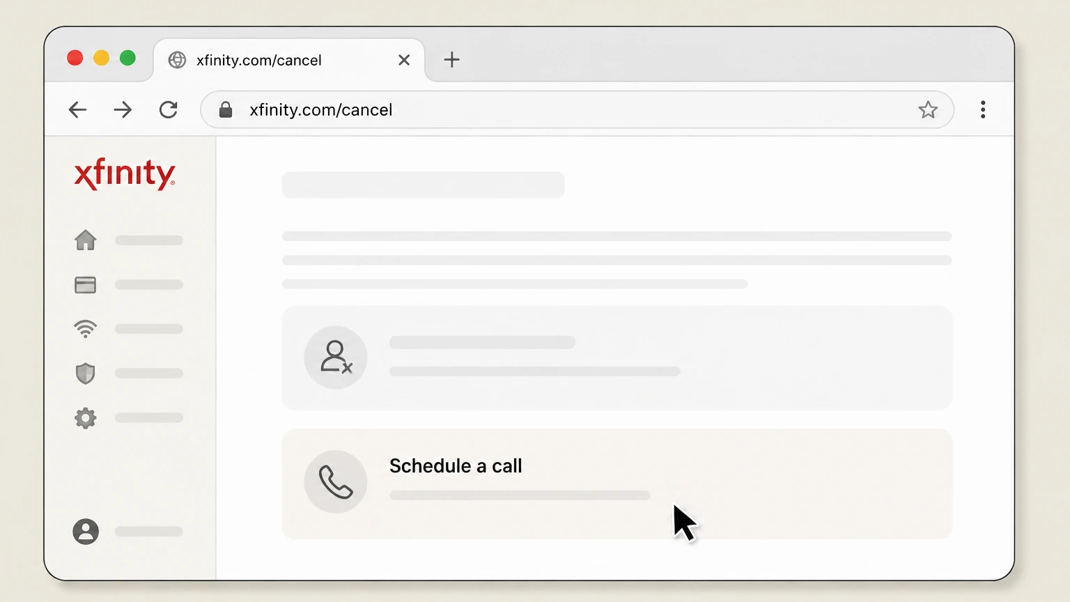 Xfinity Internet Web (schedule a cancellation call) cancellation: Select the callback option