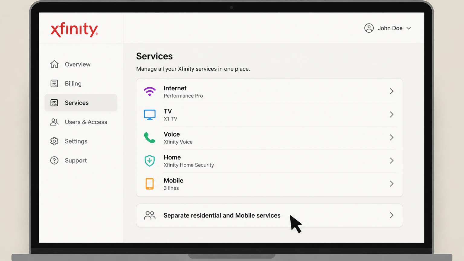 Xfinity internet-provider cancellation: Separate residential and Mobile services